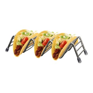 Meidong Taco Holder Rack Stainless Steel Serveware Pancake Rack Stand with Four Anti-Slip Silicone Mats for Holding Fried Chicken Ham Soft Hard Shell Burritos Sandwiches